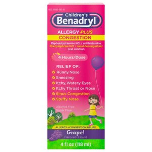 Children's Benadryl Allergy Plus Congestion Liquid, 4 Fl. Oz