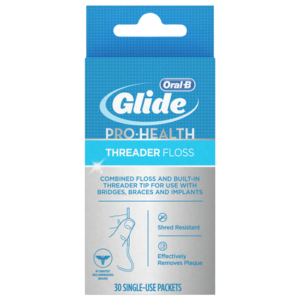 Oral-B Glide Pro-Health Threader Dental Floss for Bridges, Braces and Implants, 30 Threaders